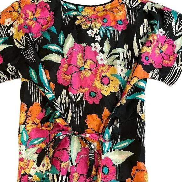 Johnny Was 100% Silk Floral Pullover Mumu Tunic Top Short Sleeve V-Neck Size XS - Picture 6 of 8